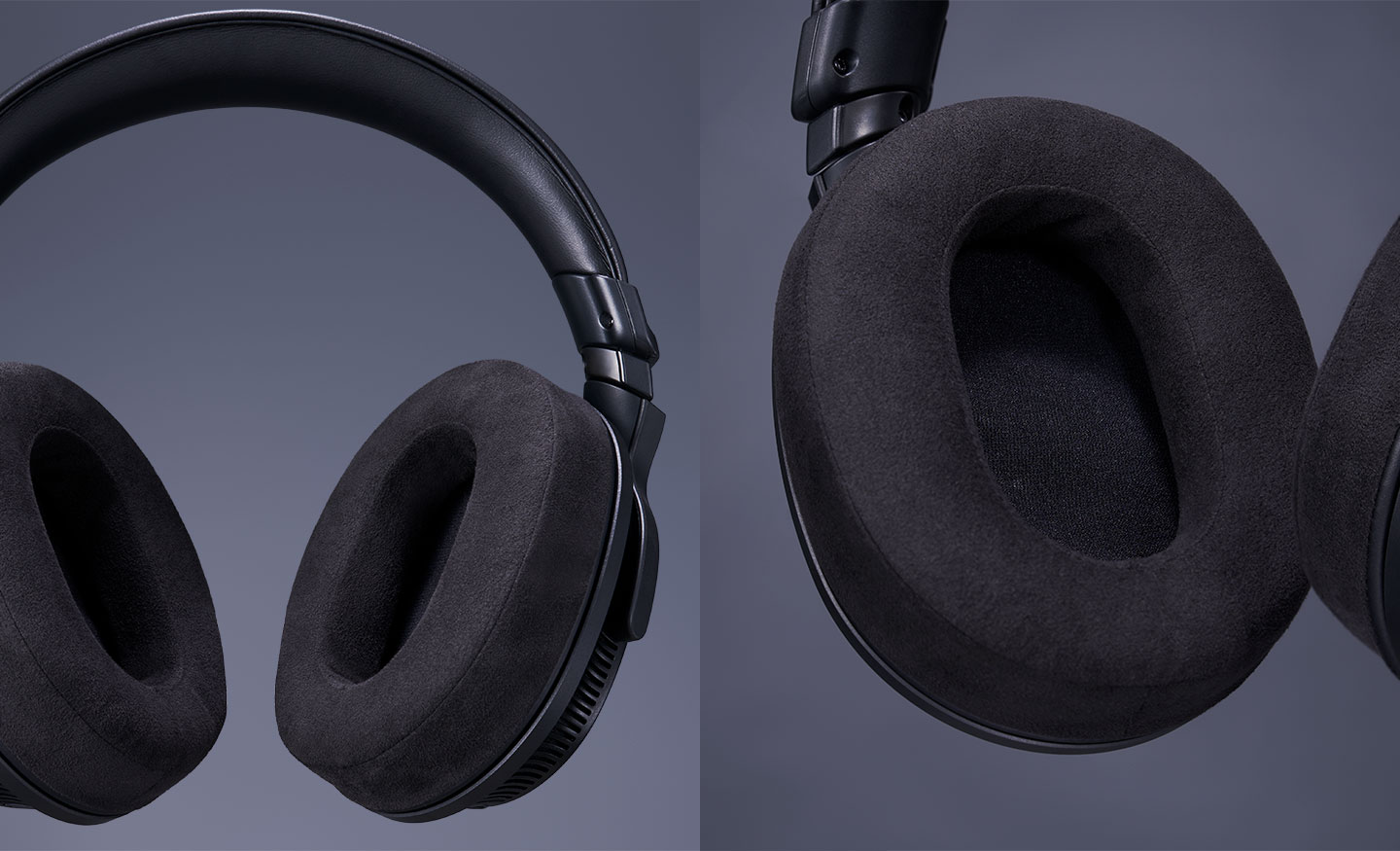  Image of the inside of the Sony MDR-MV1 Headphones on the left and a close-up of one of the cup cushions on the right