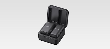 Product image of the microphone and receiver in the charging case