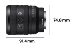 Lens with left side view with dimension Width 91.4 mm and Height 74.8 mm