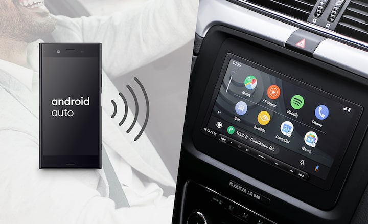 Image demonstrating the XAV-AX6000 17.6 cm (6.95) Digital Multimedia Receiver wireless smartphone conversion, with Android Auto