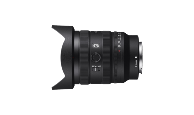 A product image showing the left-side view of the lens with its hood