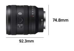 Lens with left side view with dimension Width 92.3 mm and Height 74.8 mm