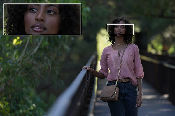 Portrait photograph of a woman and an enlargement photograph of her face