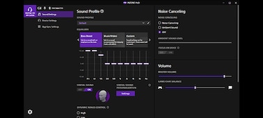 Screenshot of sound settings in the INZONE Hub PC software